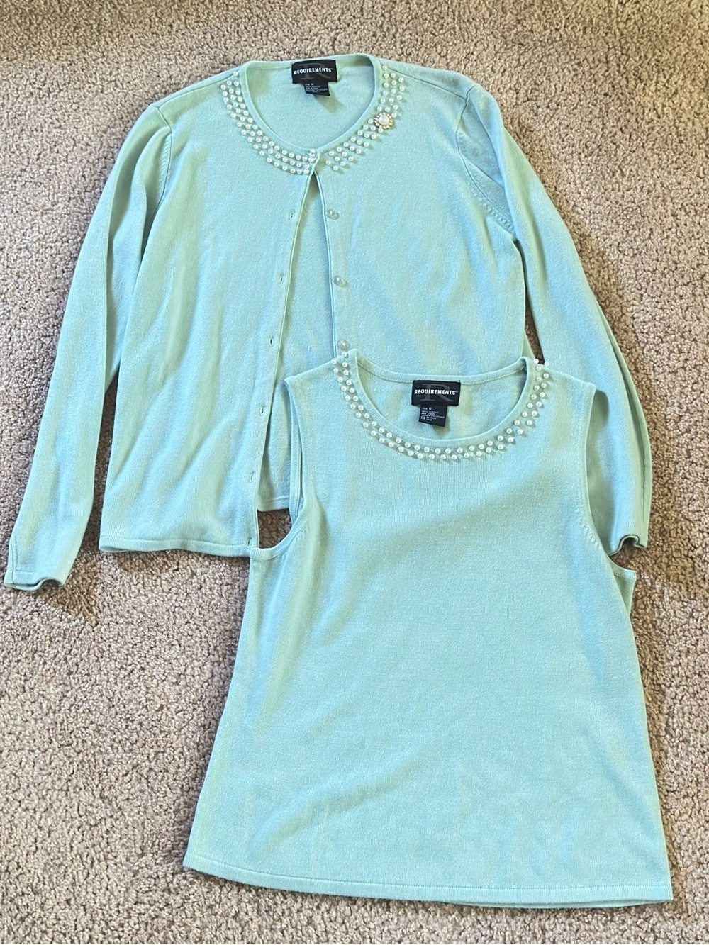 Requirements Mint Teal Women’s Pearl-Trim Tank & Cardigan Set SIZE S